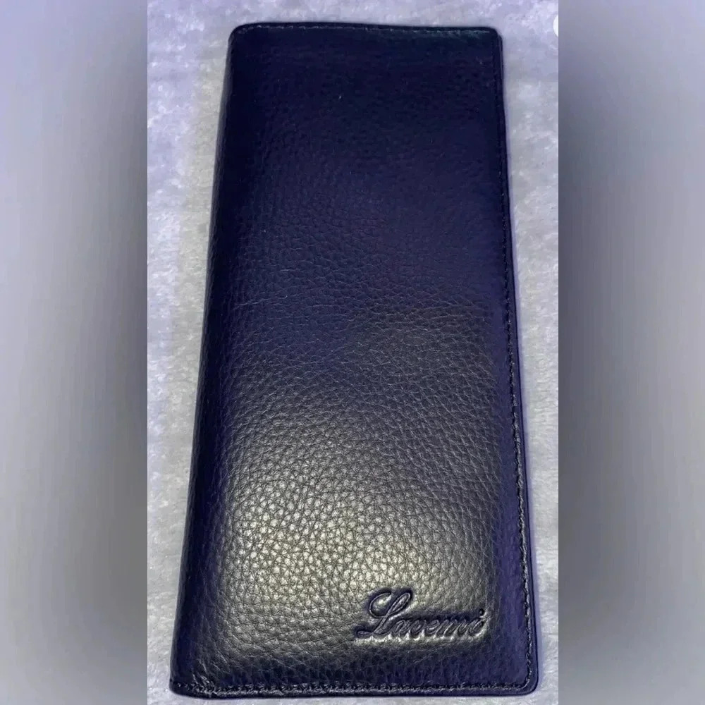 Lavemi Black Pebble Leather RFID Blue Blocking Wallet 10 Credit Card Slots